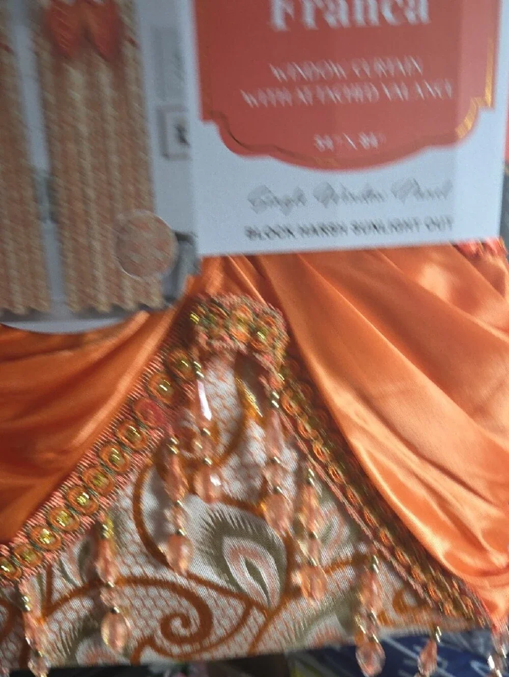 Franca Orange Jacquard Window Curtain with Attached Valance